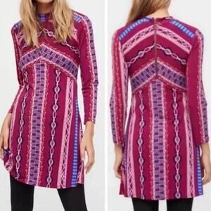 Free People Women's Small Purple Geometric‎ Long Sleeve Mini Dress